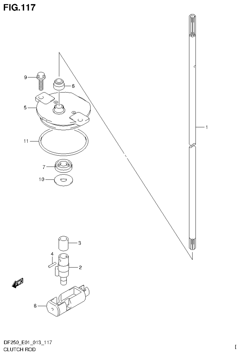 Suzuki DF200T, DF200Z, DF225T, DF225Z, DF250T, DF250Z CLUTCH ROD (DF250Z E1) parts diagram